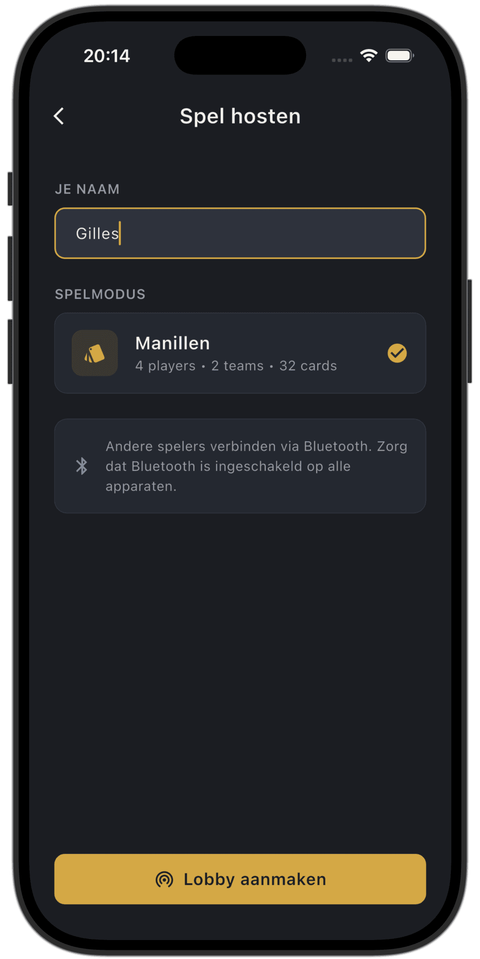 Hosting a game over Bluetooth