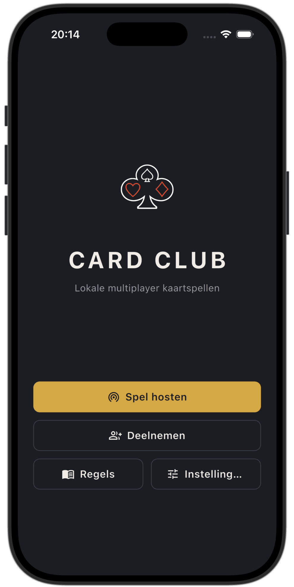 Card Club home screen